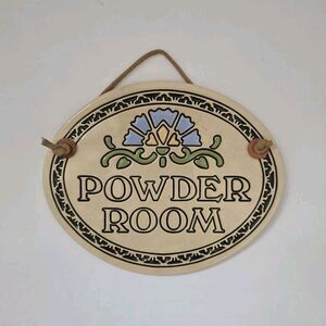 Trinity Pottery Ceramic Floral Powder Room Hanging Sign, Decorative Oval, 7x5"